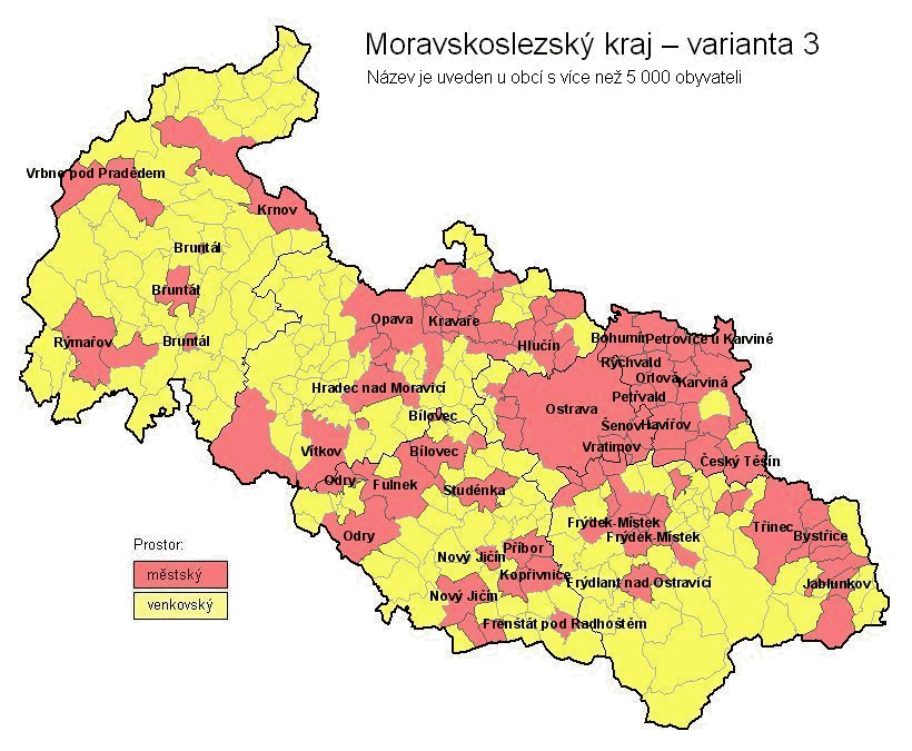 Moravskoslezský kraj – varianta 3 (mapa)